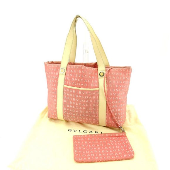 Bvlgari Tote bag Logo Mania Red Beige Woman Authentic Used Y5036